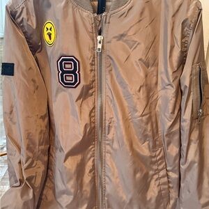 Forever 21 Kids' Light Brown Bomber Jacket with Patch Accents